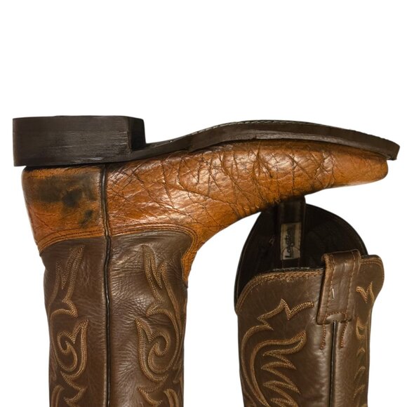Langstons Cowboy Boots Mens 9 D Two Tone Brown Leather Country Western Wear VTG - Picture 14 of 16